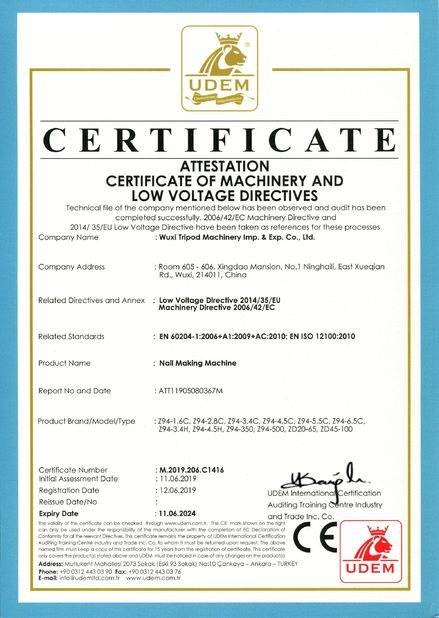 Porcelana Wuxi Tripod Machinery Imp. &amp; Exp. Co., Ltd. certificaciones